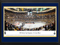 Picture: 13.5 X 40 panoramic of the St. Louis Blues winning game 7 of the Stanley Cup Finals over the Boston Bruins professionally double matted in St. Louis Blues colors and professionally custom framed to 18 X 44. The St. Louis Blues completed their great season by claiming their first Stanley Cup win with a 4-1 victory over the Boston Bruins in game seven of the Stanley Cup Final. The Blues rose from last place in the NHL standings on January 2nd, to ultimately win the Stanley Cup and earn the right to etch their names on the greatest trophy in sports. This was the Blues first appearance in the Stanley Cup Final since 1970 when they faced the Boston Bruins as well. 2019 marks the first time in franchise history the Blues have brought the coveted trophy home to their loyal fans.