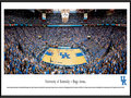 Picture: Kentucky Wildcats Basketball Rupp Arena 13.5 X 40 panoramic print professionally framed to 13.75 X 40.25. This panorama, taken at Rupp Arena by Christopher Gjevre, features the University of Kentucky Wildcats basketball team playing to a sellout crowd. Opening in 1976, this off-campus arena is the largest ever built for basketball. Its unique design consists of bleachers in the upper bowl, without luxury suites or a center-mounted scoreboard. It seats 23,500, frequently packing in over 24,000 fans with a student standing-room area called the "eRUPPtion Zone." This intimidating venue consistently ranks first in home game attendance. Kentucky basketball began in 1903 and has an unprecedented winning history. Founded in 1865 in Lexington, Kentucky, the University enrolls over 27,000 students.