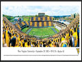 Picture: West Virginia Mountaineers Mountaineer Field at Milan Puskar Stadium 2012 Big 12 Debut panoramic poster of the team's record setting 70-63 win over Baylor professionally framed. The highest scoring game in Big 12 history and what a debut as Geno Smith throws for 656 yards and eight touchdowns! This panorama, taken by Christopher Gjevre, captures the West Virginia Mountaineers making their Big 12 debut against the Baylor Bears. Mountaineer fans marked the event with the first-ever "Stripe the Stadium" promotion and wore either gold or blue, based on where they were sitting in the stadium. In addition to the Mountaineers' success on the field, Homecoming festivities added to the jubilation in Morgantown. The first football homecoming celebrations date back to 1921, with the first Homecoming queen crowned in 1939. The West Virginia Mountaineers play football at Mountaineer Field at Milan Puskar Stadium, which opened in 1980 and seats 60,000 fans.