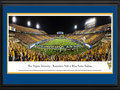 Picture: 2014 West Virginia Mountaineers Mountaineer Field at Milan Puskar Stadium panoramic poster professionally double matted in team colors and framed. This panorama was taken by James Blakeway. Since the facility opened in 1980, more than 11 million people have watched games at Mountaineer Field. Following a day of pregame festivities, more than 60,000 energized fans jam-packed the stadium, striping it in Old Gold and Blue based on their seat locations, while a national television audience tuned in to see WVU in its third season in the Big 12.