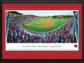 Picture: Arkansas Razorbacks Baum Stadium at George Cole Field panoramic poster professionally double matted in team colors and framed. This panorama, taken by James Blakeway, captures the University of Arkansas baseball fans "Calling the Hogs" at Baum Stadium at George Cole Field. Considered a gold standard for college baseball facilities, Baum Stadium has undergone several renovations since opening in 1996. These renovations include an increase in the number of luxury suites to 34, while expanding the stadium to accommodate more than 11,000 Razorback fans. Arkansas began its 88th season of baseball in 2011 and continues to be recognized as one of the nation's elite programs. In testament to the program's popularity, in 2007, Arkansas became the first team in NCAA history to average more than 8,000 tickets sold per game.