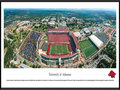 Picture: Arkansas Razorbacks Donald W. Reynolds Razorback Stadium panoramic poster professionally framed. This aerial panorama of the University of Arkansas was taken by James Blakeway during an Arkansas Razorback football game. Centered in the panorama is Donald W. Reynolds Razorback Stadium. Originally named Bailey Stadium in 1938, it was renamed Razorback Stadium in 1941. After a $20 million contribution to the 2001 stadium expansion by the Donald W. Reynolds Foundation, capacity increased to 72,000. The University, founded in 1871 in Fayetteville, Arkansas on a hilltop farm overlooking the Ozark Mountains, is home to one of the most beautiful assemblages of collegiate athletic venues in the Southeastern Conference, including Bud Walton Arena, the football practice fields and the John McDonnell Track Field.