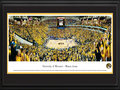 Picture: Missouri Tigers Mizzou Arena panoramic print professionally double matted in team colors and framed. This panorama captures the thrilling victory of the final point free throw between the Mizzou Tigers and Kansas on Feb. 4, 2012. The final score was Missouri 74, Kansas 71. This historic event filled Mizzou Arena to capacity, with 15,061 enthusiastic fans. The University of Missouri was established in 1839 and was the first public institution of higher education west of the Mississippi River. This panorama was taken by James Blakeway.
