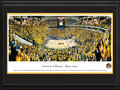 Picture: Missouri Tigers Mizzou Arena panoramic print professionally double matted in team colors and framed. This panorama captures the thrilling victory of the final point free throw between the Mizzou Tigers and Kansas on Feb. 4, 2012. The final score was Missouri 74, Kansas 71. This historic event filled Mizzou Arena to capacity, with 15,061 enthusiastic fans. The University of Missouri was established in 1839 and was the first public institution of higher education west of the Mississippi River. This panorama was taken by James Blakeway.