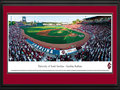 Picture: South Carolina Gamecocks Carolina Stadium panoramic print professionally double matted in team colors and framed. This panorama, taken by James Blakeway, captures the University of South Carolina baseball team playing for a win on their home field at Carolina Stadium. Unveiled in 2009 and located adjacent to the Congaree River, Carolina Stadium is considered one of the top college baseball stadiums in the United States, with a seating capacity for over 9,000 fans. The Gamecocks are one of the best teams in college baseball with an impressive record including regular NCAA Tournament participation and College World Series (CWS) appearances. In 2010, the Gamecocks became the first team to win six straight games in a World Series and the third team to win the CWS after losing its first game of the series.