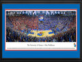 Picture: Kansas Jayhawks Allen Fieldhouse 13 X 40 panoramic print professionally double matted in team colors and framed to 18 X 44. This panorama of The University of Kansas - Allen Fieldhouse, photographed by Christopher Gjevre, features the Kansas basketball team vs. conference opponent, the Oklahoma State Cowboys. Named in honor of the late Dr. F.C. “Phog” Allen, the Jayhawks’ head coach for 39 years, Allen Fieldhouse is considered one of the more storied college basketball arenas in America. Allen Fieldhouse was dedicated in 1955 and has a seating capacity of 16,300. The court is named after James Naismith, the inventor of basketball and the first basketball coach at The University of Kansas. Ironically, Naismith coached "Phog" Allen, his eventual successor at Kansas and the namesake of Allen Fieldhouse.