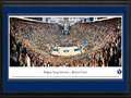 Picture: Brigham Young Cougars Marriott Center 13 X 40 panoramic print professionally double matted in team colors and framed to 18 X 44. This panorama, taken by James Blakeway, provides a snapshot of the excitement as the BYU Cougars defeat their co-conference opponent. This is only the third time these two teams have met in play and, the first time ever at the Marriott Center. This is a matchup that many BYU fans looked forward to, including thousands of BYU students. Despite the not-so-warm weather during basketball season in Provo, students camped outside the Marriott Center in hopes of snagging front row seating. The Marriott Center was named in honor of benefactor J. Willard Marriott, founder of the Marriott Corporation. BYU fielded its first basketball team in 1903.