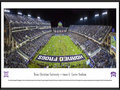 Picture: 2014 TCU Horned Frogs Amon G. Carter Stadium 13.5 X 40 panoramic print professionally framed to 13.75 X 40.25 of the team's win over Kansas State. This panorama, taken by Christopher Gjevre, spotlights the TCU Horned Frogs playing at Amon G. Carter Stadium in a colossal showdown against Big 12 opponent, the K-State Wildcats, at a game with both teams ranked in the Top 10. Tradition runs deep in the Big 12 conference, and TCU is no exception where traditions start with the Horned Frog. Some say the horned frog was chosen, due to the small, spiny lizards prevalence on the football practice field, yet others say it’s tough feisty spirit matched the tough frontier spirit shown by TCU itself. Regardless of the reason, the TCU student athletes take pride in being called Horned Frogs.