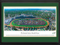 Picture: Kentucky Derby at Churchill Downs 13.5 X 40 panoramic poster professionally double matted and framed to 18 X 44. This aerial panoramic photograph of Churchill Downs was taken from a helicopter during the running of the Kentucky Derby. The Kentucky Derby has run continuously at Churchill Downs since the track's inaugural race meet on May 17, 1875. A new grandstand was completed in 1895, complimented by the Twin Spires atop the roof. The Twin Spires would become the symbol of Churchill Downs and the Kentucky Derby. A 7/8-mile turf track lies inside of a one-mile dirt track. The Kentucky Derby has been referred to as the "greatest two minutes in sports" and was first telecast nationally in 1952.