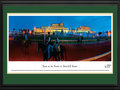 Picture: Churchill Downs "Dawn at the Downs" 13.5 X 40 panoramic poster professionally double matted and framed to 18 X 44. It features Churchill Downs during one of its most beautiful times of the day, dawn. Thoroughbreds can be seen at dawn going through morning paces as they prepare for race campaigns leading up to the annual race meets. Churchill Downs has run the annual Kentucky Derby and Kentucky Oaks continuously since their debut in 1875. The signature Twin Spires were completed as part of a new grandstand in 1895 and would become the symbol of Churchill Downs and the Kentucky Derby.