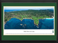 Picture: This 13.5 X 40 aerial panorama of Pebble Beach Golf Links has been professionally double matted and framed to 18 X 44. Widely regarded as one of the most beautiful courses in the world, Pebble Beach was a vision of Samuel F.B. Morse who was a distant relative of the inventor of Morse code and the telegraph. Located on the Monterey Peninsula in California, Pebble Beach was designed by Jack Neville and Douglas Grant and opened for play in 1919. Pebble Beach is bordered by the incredible natural beauty of Carmel Bay and has a rich history, including the 1977 PGA and numerous USGA Championships, as well as annual host to the National Pro-Am. Unlike other courses of its stature, Pebble Beach remains open to public play.