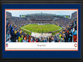 Picture: This 13.5 X 40 panorama of the Chicago Bears playing at Soldier Field has been professionally double matted in team colors and framed to 18 X 44. The Chicago Bears, originally known as the Decatur Staleys, were founded by owner and head coach George Halas in 1920. The Staleys moved to Chicago in 1921 and became the Chicago Staleys. In 1922, the franchise was renamed the Chicago Bears. The Bears played their final game at Wrigley Field in 1970, before moving to Soldier Field. The original stadium was demolished following the 2001 season, and the Bears made their debut at the rebuilt Soldier Field in 2003, which retained the historic colonnades of the original structure. From the NFL Stadiums collection.