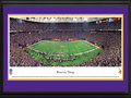 Picture: This 13.5 X 40 panorama has been professionally double matted in team colors and framed to 18 X 44. It captures the Minnesota Vikings playing to more than 63,000 football fans at Mall of America Field in the Hubert H. Humphrey Metrodome. The Vikings' 34–3 divisional playoff victory over the Cowboys set a team record for the fewest points allowed in a playoff game and advanced the Vikings to the NFC Championship game. They were the NFC North Champions in both 2008 and 2009, and were undefeated in the Metrodome during the 2009 season. The Vikings first played at the Metropolitan Stadium from 1961 – 1981 and moved to the Hubert H. Humphrey Metrodome in 1982, where they play to one of the noisiest crowds in professional football. From the NFL Stadiums collection.