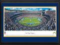 Picture: This 13.5 X 40 panoramic has been professionally double matted in team colors and framed to 18 X 44. It shows the National Football League's San Diego Chargers move the ball right to left at Qualcomm Stadium. The Chargers, founded in 1960, are one of the eight original American Football League (AFL) teams. Led by the team's original head coach, Sid Gillman, in the early 60's; Head Coach Don Coryell in the late 70's and 80's, and Head Coach Bobby Ross and AFC Champion Chargers of 1994, the Chargers have played the kind of quick-strike football mirrored by their lightning bolt insignia. From the NFL Stadiums collection.