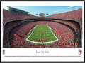 Picture: This panorama has been professionally framed to 13.75 X 40.25. It spotlights the Kansas City Chiefs playing their home opener at Arrowhead Stadium. The Chiefs successfully held off the Dallas Cowboys in the final quarter of the game to preserve a 17-16 victory. The game began in historic fashion with the Chiefs donned in all-red outfits, for the first time in franchise history. The capacity crowd roared when the team ran onto the field in their new red uniforms, a departure from traditional white pants and to signify the start of a new era, with a new coach and a new quarterback. In 1969, the Chiefs became the only club in AFL history to win three AFL Championships. From the NFL Stadiums collection.