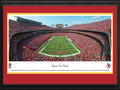 Picture: This 13.5 X 40 panorama has been professionally double matted in team colors and framed to 18 X 44. It spotlights the Kansas City Chiefs playing their home opener at Arrowhead Stadium. The Chiefs successfully held off the Dallas Cowboys in the final quarter of the game to preserve a 17-16 victory. The game began in historic fashion with the Chiefs donned in all-red outfits, for the first time in franchise history. The capacity crowd roared when the team ran onto the field in their new red uniforms, a departure from traditional white pants and to signify the start of a new era, with a new coach and a new quarterback. In 1969, the Chiefs became the only club in AFL history to win three AFL Championships. From the NFL Stadiums collection.