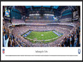 Picture: This panorama of Lucas Oil Stadium has been professionally framed to 13.75 X 40.25. It brings to focus the on-field action of the Indianapolis Colts. The club relocated to Indianapolis in 1984 and played in the RCA Dome before moving to the new Lucas Oil Stadium in 2008. Lucas Oil Stadium seats 63,000 football fans and has a unique retractable roof that can be opened in approximately nine minutes. The Colts were the first NFL franchise to begin consecutive seasons with 9-0 records and from 2008-09 set a league record with 23 regular season victories. From 2000-09 they won 115 regular season games, the most by a club in any decade in NFL history. From the NFL Stadiums collection.