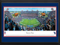 Picture: This 13.5 X 40 panoramic has been professionally double matted in team colors and framed to 18 X 44. It captures the Tennessee Titans playing on their home turf at LP Field. The Titans began playing at the stadium in 1999, and in their first season at the venue, they went undefeated at home and captured the AFC Championship on their way to Super Bowl XXXIV. One of the stadium's signature games also occurred during the inaugural campaign, a playoff contest dubbed "The Music City Miracle," in which the Titans defeated the Buffalo Bills on a last-second kickoff return for a touchdown. From the NFL Stadiums collection.