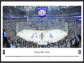 Picture: This panorama has been professionally framed to 13.75 X 40.25. It spotlights one of the NHL’s youngest teams, the Columbus Blue Jackets, playing against the Pittsburgh Penguins on their home ice in Columbus, Ohio. It all began in June 1997, when the National Hockey League awarded the city of Columbus an expansion franchise that would later be named the Blue Jackets. Just over three years later, on October 7, 2000, the club played its inaugural game before a sellout crowd of 18,136 fans. The name “Blue Jackets” was chosen to celebrate the patriotism, pride and rich Civil War history of the state of Ohio and the city of Columbus. The Blue Jackets play their home games at Nationwide Arena in downtown Columbus, which opened in 2000.