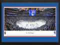 Picture: This 13.5 X 40 panorama of Madison Square Garden has been professionally double matted in the team colors of the New York Rangers and framed to 18 X 44. It captures the excitement of opening night hockey as the home team, the New York Rangers, take to the ice to kick-off their season. A National Hockey League historic Original Six Team, the Rangers began their illustrious career in 1926. The team’s trademark red, white and blue logo and uniform, originally designed to signify their American patriotism, has changed little since then. The club enjoys the proud achievement of having been the first team to ever win the Stanley Cup, as well as counting amongst their ranks some of the most respected players in league history.