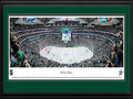 Picture: This 13.5 X 40 panorama of the Dallas Stars playing at the American Airlines Center has been professionally double matted in team colors and framed to 18 X 44. Originally established in the National Hockey League in 1967 as the Minnesota North Stars, the team relocated to Dallas in 1993 and played their first game on October 5, 1993. In their first season, the Stars made the playoffs by winning 42 games and recording 97 points. In 1999, the Stars won 51 games, finished with a league’s best 114 points, and went on to win the Stanley Cup Final. The Stars have also won numerous division titles, conference championships and Presidents’ Trophies. Originally named the Minnesota North Stars, the team was renamed the Stars upon moving to Dallas, since Texas is known as the Lone Star State.