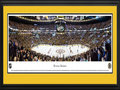 Picture: This 13.5 X 40 panorama has been professionally double matted in Boston Bruins colors and framed to 18 X 44. It features an exciting night of hockey as the Boston Bruins kicked off their season. The Bruins have enjoyed one of the most esteemed histories in the National Hockey League. Long considered to be strictly a Canadian sport, the Boston Bruins became the first American franchise to join the League in October of 1924. The club adopted the distinctive black and gold team colors as early as the 1930s, but it wasn’t until 1948 that the now well-recognized spoked “B” logo appeared on their jerseys. Today, the Bruins boast one of the most enthusiastic fan bases in sports. Their home arena, TD Garden, hosts a capacity of 17,565 on game day.